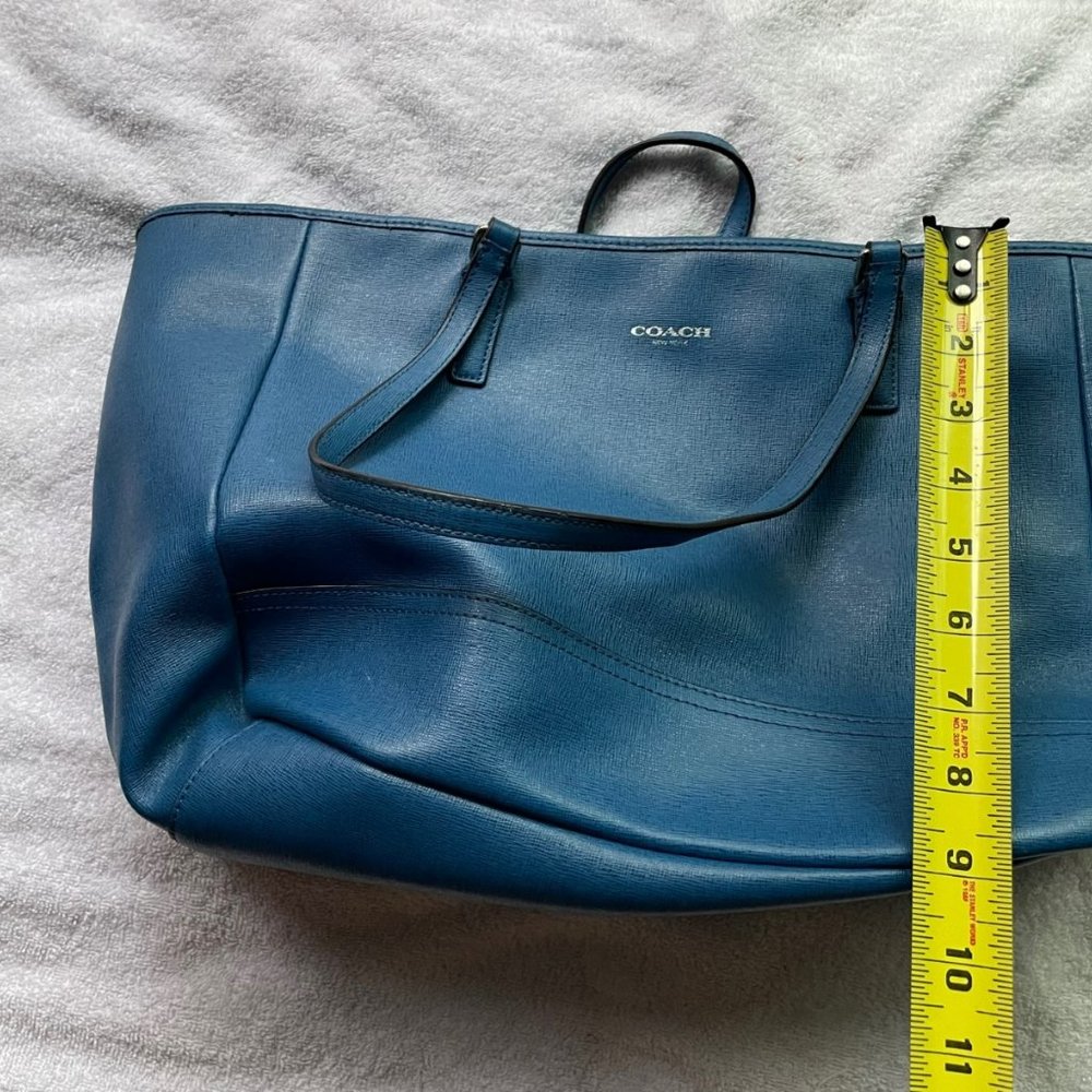 Women’s Coach Saffiano Leather Medium City Tote Silver Cobalt Blue Purse - Picture 4 of 16